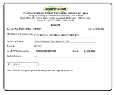 WBCIL Certificate - Export
