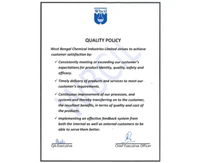 WBCIL Certificate - Quality Policy