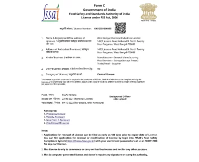 WBCIL Certificate - fssai