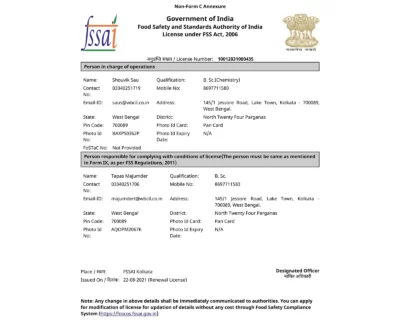 WBCIL Certificate - fssai